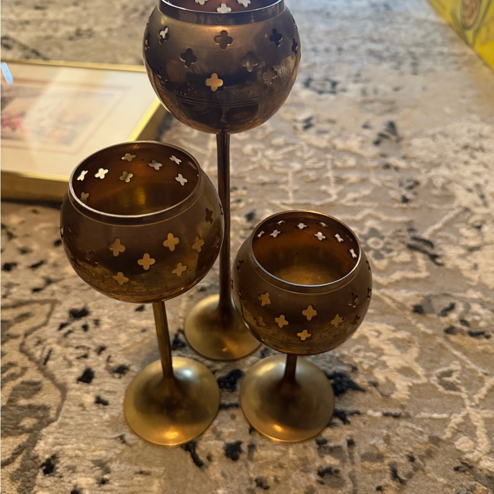 Vintage  Gold brass Candle Holders